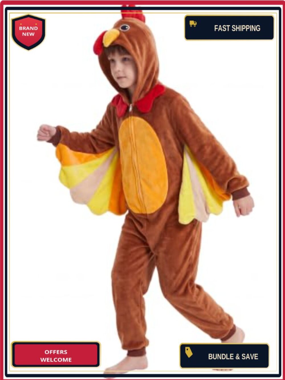 Unisex Kids Turkey Onesie Costume Halloween Thanksgiving Polyester - Picture 3 of 5